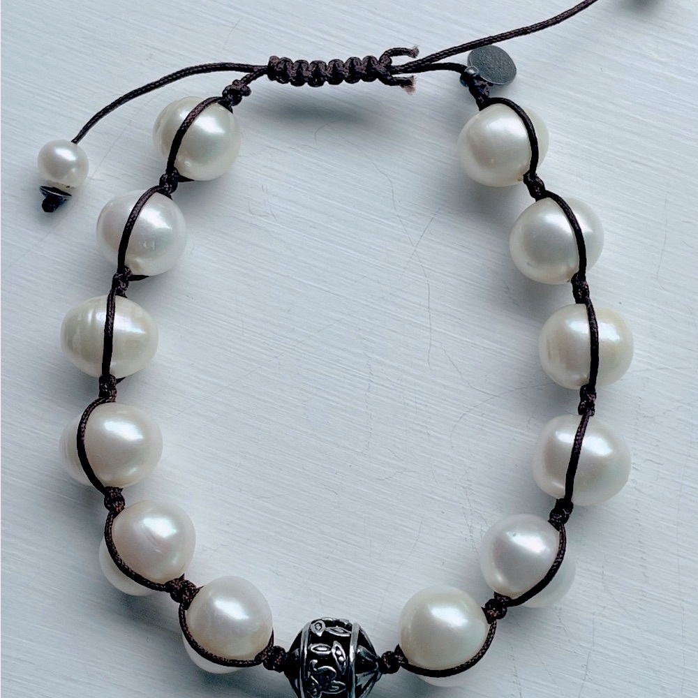 Silpada Large Freshwater Pearl and Silver Bead Adjustable Bracelet